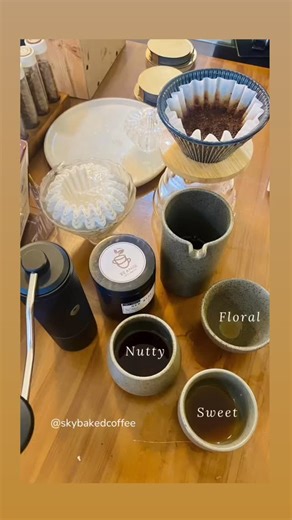 Get ready to elevate your coffee game! Our slow bar V60 is brewing soon! ☕️ Experience the rich flavors of our single-origin coffee, crafted with love from bean to cup. Using tasting cups, savor the distinct notes of nutty, floral, and sweet in every sip. Stay tuned for the real taste of coffee! 👀👌🏻#skybakedcoffee #slowbar #V60 #supportlocal #coffeetiktok | Skybaked Coffee