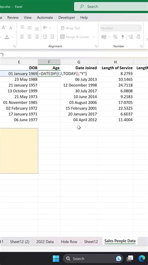 Excel Tutorial for calculating age using Datedif function! #excel #exceltips #excelfunctions #DataEntry #accounting | SUS INFO