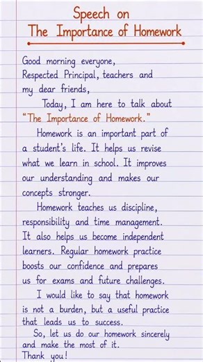 Speech on The Importance of Homework in English | Easy Speech Writing