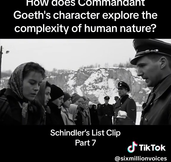 In this scene from 'Schindler's List,' Commandant Amon Goeth demonstrates a harrowing display of authority and cruelty as he probes Jewish women as they complete grueling work in the concentration camp. He additionally orders the murder of a Jewish engineer in charge of construction of the barracks. This scene serves as a stark reminder of the dehumanizing effects of war and the absolute power wielded by those in command. It teaches us about the depths of human depravity in times of conflict and