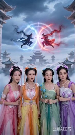 真假大圣在天宫争斗，七仙女围观。#欢天喜地七仙女#七仙女#怀旧经典影视 #短剧推荐 #那些年追过的剧