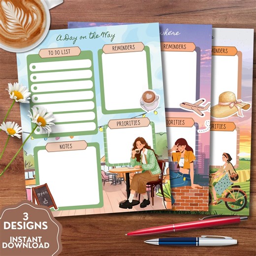 Travel Girl Daily Planner, Printable Notepad, Kawaii Memo, to Do List, Printable Planner, Cute Stationery, Travel Aesthetic Notepad - Etsy