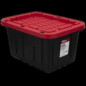 Hyper Tough 12 Gallon Small Storage Bin with Snap Lid, Black and Red, Heavy Duty Plastic Storage Container
