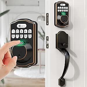 IXTECH Fingerprint Door Lock Set, Keyless Entry Door Lock Deadbolt with Handle and 2 Keys, Auto Lock Smart Fingerprint Door Lock for Front Door.