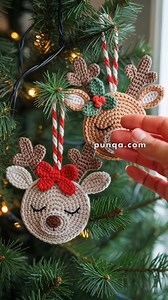 Free pattern link 👉 https://punqa.com/free-reindeer-face-ornaments-crochet-pattern/ | Punqa