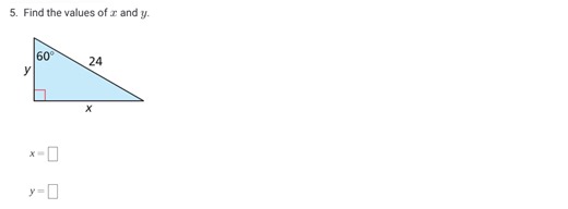Find the values of x and y. Given a right-angled triangle with... | Filo