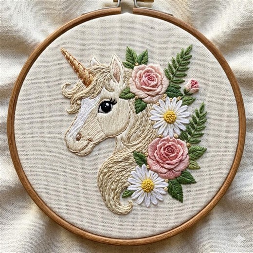 Unicorn With Roses Branch Embroidery Pattern, Floral Unicorn Hand Embroidery Design, Daisy Unicorn Design PDF Download - Etsy