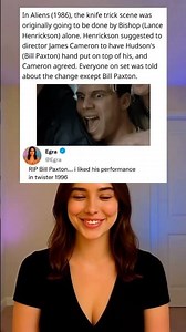 In Aliens (1986), the knife trick scene was originally going to be done by Bishop (Lance Henrickson