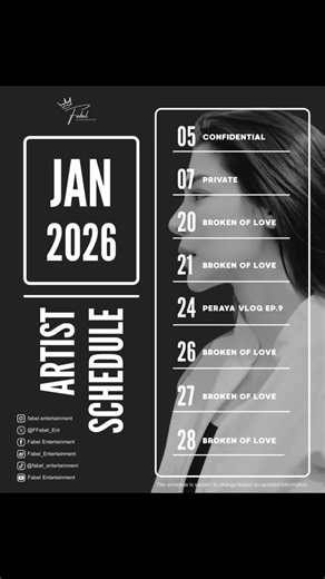 🗓️ Artist Schedule - January 2026 🗓️ ⚠️ The schedule is subject to change based on updated information. #FayePeraya #ฝ้ายพีรญา #FabelEntertainment #fypシ #fyppppppppppppppppppppppp