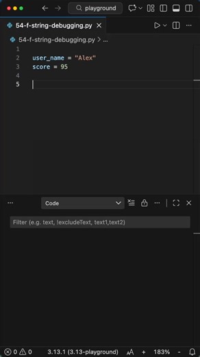 Better Debugg Python Like THIS #programming #coding #python Here is a smarter way to debug your code without typing the variable name twice. Python F-String Debugging Secret Learn to use the f-string debug modifier to instantly print variable names and values. Please Like and Follow for more Python Coding tips! | Laskenta Technologies Limited