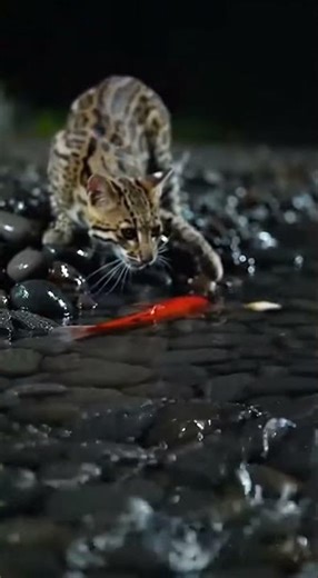 looks lazy but calculating: cat catches fish with bread instantly#clevercat #fishingcat #funnyclip