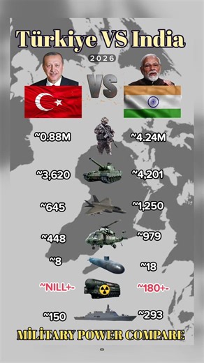 Turkey vs India 2026 | Military Power Comparison#türkiye#indiamilitary#militarypower#globalpower
