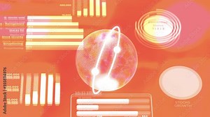 Globe in the middle of corporate data financial HUD. 3D globe with animated charts, pie, numbers and charts