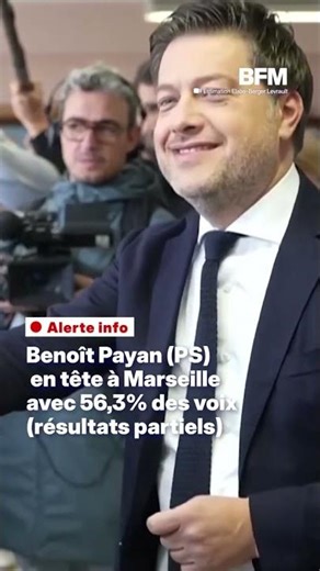 Benoît Payan is in the lead in Marseille with 56.3% of the votes (Elabe-Berger Levrault estimate)