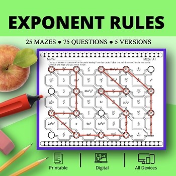 Algebra Exponent Rules (Laws of Exponents) Maze Activity