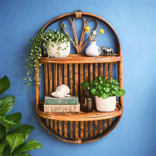 Vintage Burnt Bamboo Foldable Wall Shelf, 2 Tier Tortoise Bamboo Shelf - Etsy