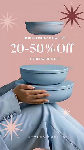 20–50% off storewide — now live. Our biggest Black Friday Sale of the year has begun, with limited stock and gifts that always go fast. Your free gifts: ✨ Spend $150 → free Minis free shipping ✨ Spend $200 → al.ive body 5-piece discovery skincare pack For first-time shoppers and long-time collectors alike, this is the moment to stock up on the pieces everyone loves. Why Styleware stands out: ✨ Microwave, dishwasher, fridge freezer friendly ✨ Compact nesting design ✨ BPA & phthalate free ✨ Sizes 