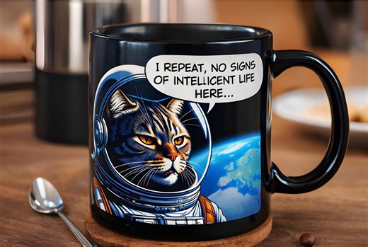 Astronaut Cat Mug | Black Mug | Cat Lover Mug | Cat Mum Mug | Funny Sarcastic Cat Coffee Mug – “no Intelligent Life Here” – Gift Mug - Etsy