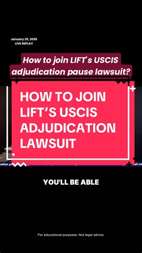 How to join LIFT’s USCIS Adjudication Pause lawsuit? If your immigration case is on hold and you’re from one of the 39 affected countries, you don’t have to wait in silence. Mcbean Law is onboarding plaintiffs to challenge the USCIS pause in federal court. 🔗 Register today: mcbeanlaw.com/uscis-adjudication-pause #mcbeanlaw #immigrationlaw #federallitigation #uscis #LIFT