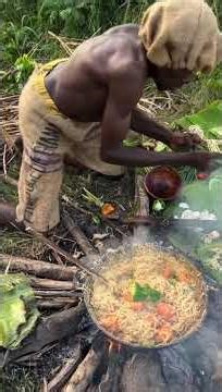 Primitive Jungle Cooking 😱 Open Fire Noodles | Village Life Shorts