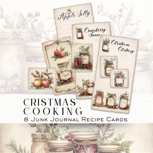 Christmas Recipe Cards, Holiday Baking Printables, Junk Journal Ephemera, Festive Scrapbook Paper, Bonus Blank Cards - Etsy