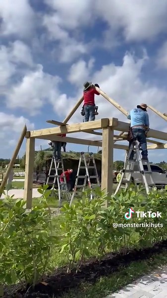 New 12x20 in Fort Myers, Florida Build a new 12x20 tiki with with 8x8 square posts and beams with the natural thatch roof. 🌐 Visit us at www.monstertikihuts.com to embark on your Tiki Hut journey today! 🌐 Transform your poolside into a tropical paradise with our expert services! From custom tiki hut design and installation to renovations and repairs, we are your trusted partner for all things Tiki Hut. With a passion for creating outdoor living spaces that exude island vibes, we proudly serve 