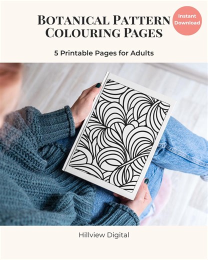 5 Leafy Botanical Pattern Coloring Pages | Modern Botanical Relaxing Patterns - Etsy