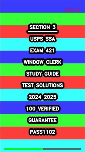 USPS SSA Exam 421 Window Clerk Study Guide Test Solutions 2024 2025 100 Verified Guarantee Pass1102