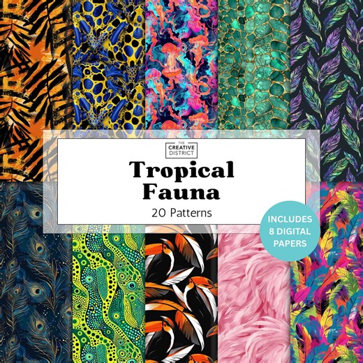 Tropical Fauna Seamless Patterns Animal Print Jungle Wildlife Art Prints, Exotic Feathers, Scales, Skins Leopard Scrapbooking and Crafts - Etsy