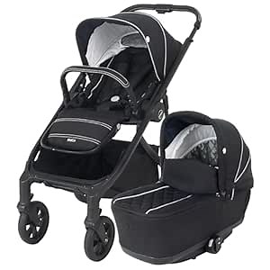 KidCo Uno+ Stroller System Combo, Luxury Double Strollers for Newborn to Toddler with Matching Detachable Seat and Carry Cot Bassinet - Allegra Black