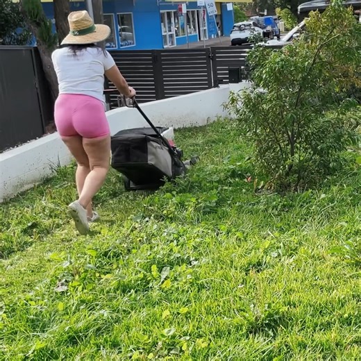 woman mowing insane overgrown yard, giant weeds thick grass, unbelievably satisfying | Daily TK Lawns
