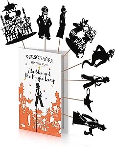 Shadow Play Aladdin and The Magic Lamp Story Shadow Puppets Kit with Stick - Educational Toy, Montessori Activity Preschool Learning Toy for Girls and Boys - Gift for Birthday Holiday 3 4 5 6 7 y.o.