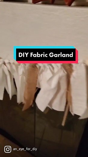 Easy DIY Fabric Garland // Just a few simple materials for this project. Simply tie fabric strips on to a piece of twine. Add wooden beads and some burlap. Quick easy home decor to add a little texture. You could easily change the fabric colors to make a holiday decoration. #diyprojects #easy