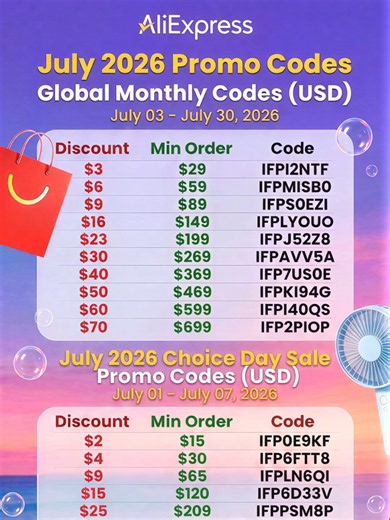 Aliexpress July 2026 promo codes valid until July 30 for the first table of codes and until July 07 for the second table of aliexpress codes #aliexpress #aliexpress1111 #aliexpressfinds #aliexpressunboxing #aliexpresscode