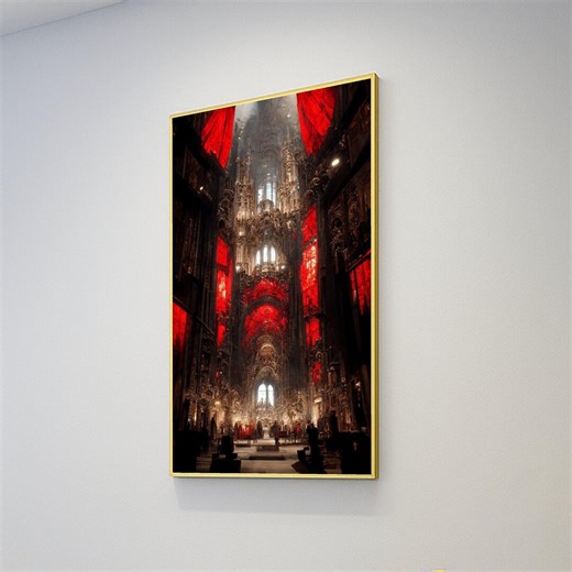 Gothic Cathedral Interior Canvas Wall Art, Dramatic Red Stained Glass, Ornate Architecture Canvas, Grand Religious Wall Decor, Majestic - Etsy