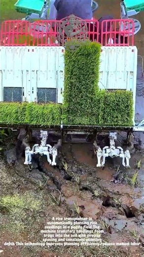 Planting Rice Seedlings with a Rice Transplanter | Modern Rice Farming Technology