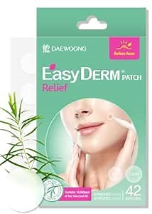 EasyDerm Relief Invisible Patch(42 counts) I Contains 10,000ppm of Tea Tree Oil, Pimple Patch, Ultra-slim 0.1mm, Waterpoof, Korean Pimple Patches Travel Essentials, Spring Break, Clear Skin Season