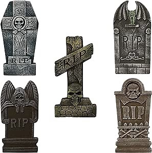 Halloween Tombstone Decorations 5 Pack Foam RIP Tombstones Halloween Decor Graveyard Outdoor and Indoor Halloween Headstones OutdoorYard Lawn Decor