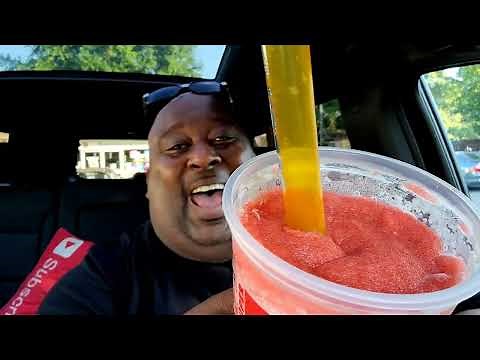 Sipping a Super Big Gulp Size Slurpee Thru a Big Straw in Seconds For National Slurpee Day (7/11)