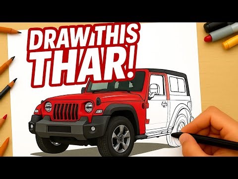 How to draw Mahindra Thar ROXX 2025 step by step