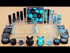 Black vs Teal - Mixing Makeup Eyeshadow Into Slime ASMR