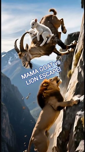 Mama Goat Escapes Lion with Two Baby Goats on 90° Cliff Wall | #GoatSurvival #WildlifeBattle
