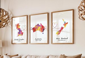 Personalised Map Print - Any Three Countries - Custom Map Art - Available in 9 Colours - Etsy