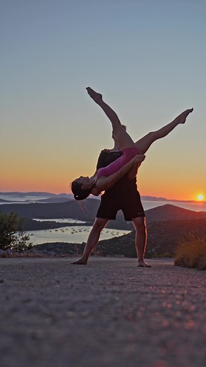 Romantic Sunset Dance Performance by Contortion Duo