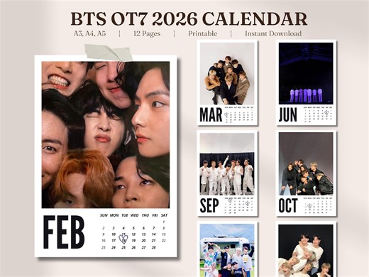 Bangtan OT7 Calendar 2026 | A3, A4, A5 | PDF | Bangtan Digital Calendar | Desk and Wall Calendar | Printable | Instant Download - Etsy