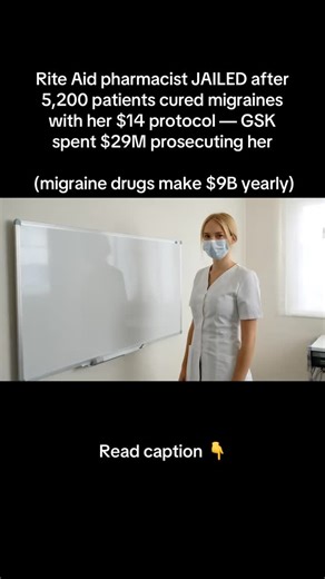 Eliana Wilson on Instagram: "1. Karen Phillips worked Rite Aid 28 years advising 5,200 chronic migraine sufferers on 2 supplements eliminating attacks. Success: 88% migraine-free in 60 days versus $420 monthly Aimovig managing symptoms forever. 2019: GlaxoSmithKline had her arrested “unlicensed practice.” Trial revealed why — her $14 stack eliminated $9B migraine drug market. 2. The stack neurologists hide: Magnesium Glycinate 400mg (prevents cortical spreading depression), Riboflavin 400mg (res