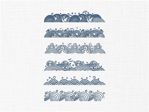 Ocean Wave Border Embroidery Design Set, Japanese Style Water Waves, Nautical Machine Embroidery File, Instant Download - Etsy