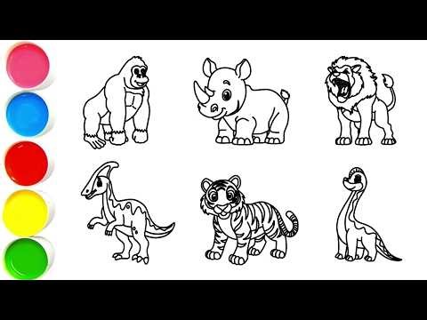 Draw Amazing Animals in Minutes Gorilla, Rhinoceros, Lion, Parasaurolophus, Tiger, Brachiosaurus