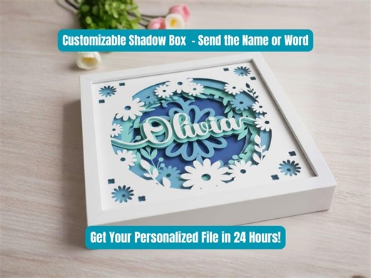 Custom Name Shadow Box SVG | Personalized Floral 3D Papercut | Cricut Layered Shadow Box File | Custom Word SVG - Etsy