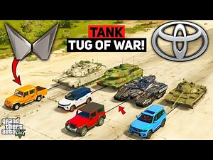 GTA 5: Mahindra Cars Vs Toyota Cars | 1,00,000 KG TANK Tug Of Wars Challenge | GTA 5 MODS!